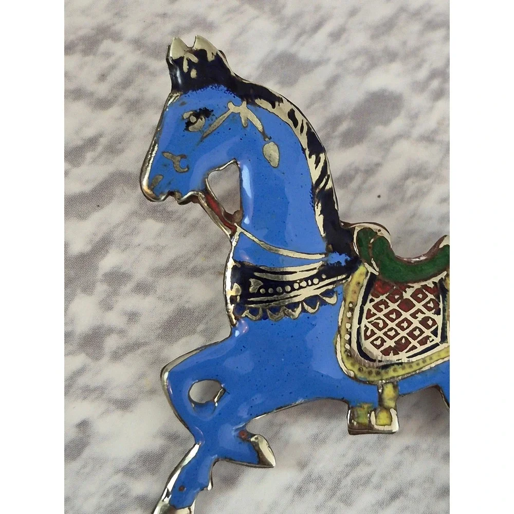 Siam Sterling Vintage Blue Enamel Horse Brooch Pin Silver Equestrian Thai